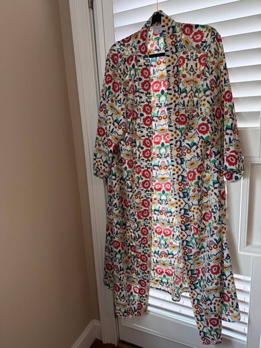 Floral Open-Front Duster Kimono in White with Multicolor Print